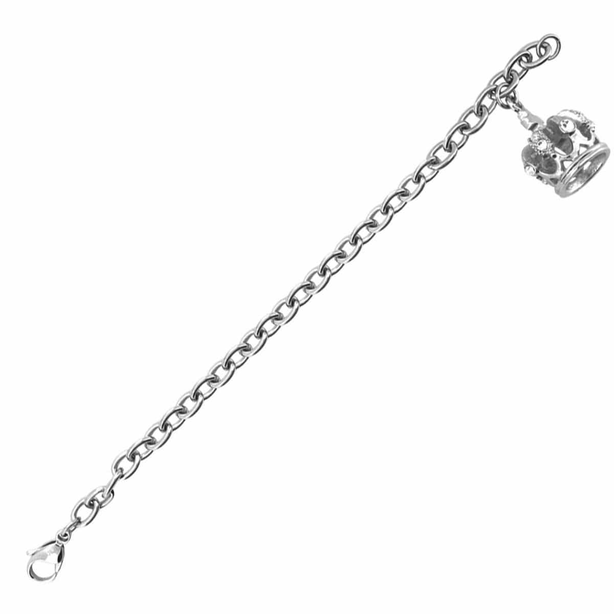 INOX JEWELRY Ladies Bracelets Silver Stainless Steel with Studded Crystal Crown Charm Bracelet BR4248