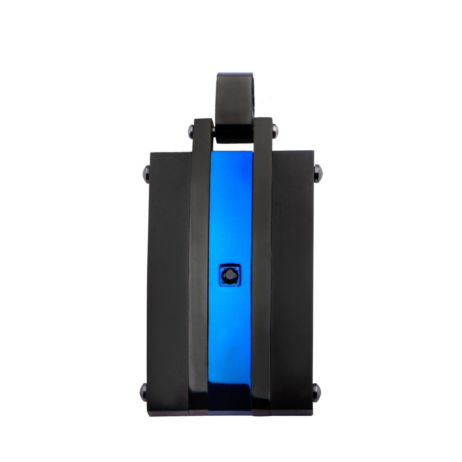 INOX JEWELRY Pendants Blue and Black Stainless Steel with Black CZ Striped ID Tag Pendant SSP17835