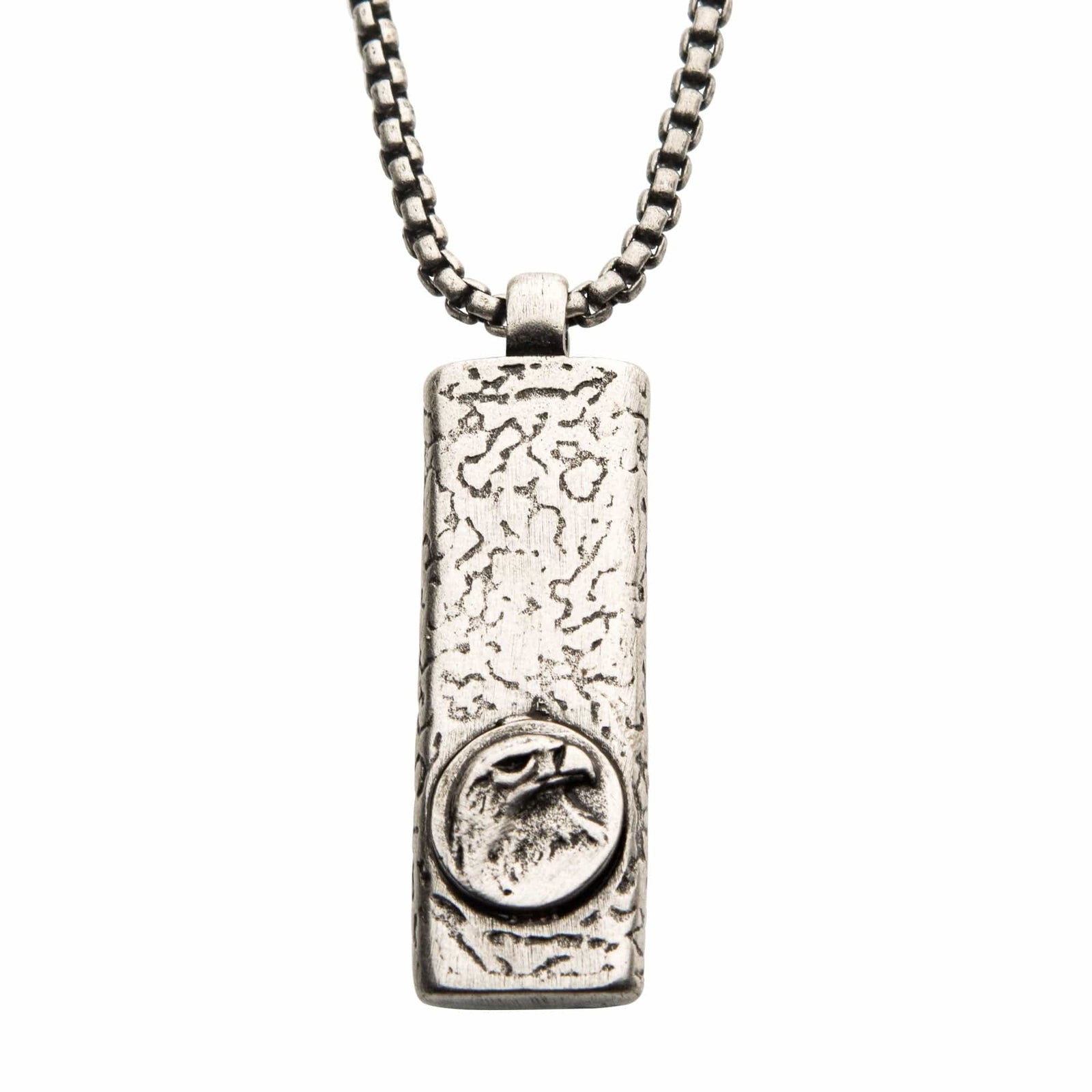 INOX JEWELRY Pendants Darkened Silver Stainless Steel Oxidize Finish Eagle Head Inlaid Dog Tag Pendant with Chain SSP13644ASNK