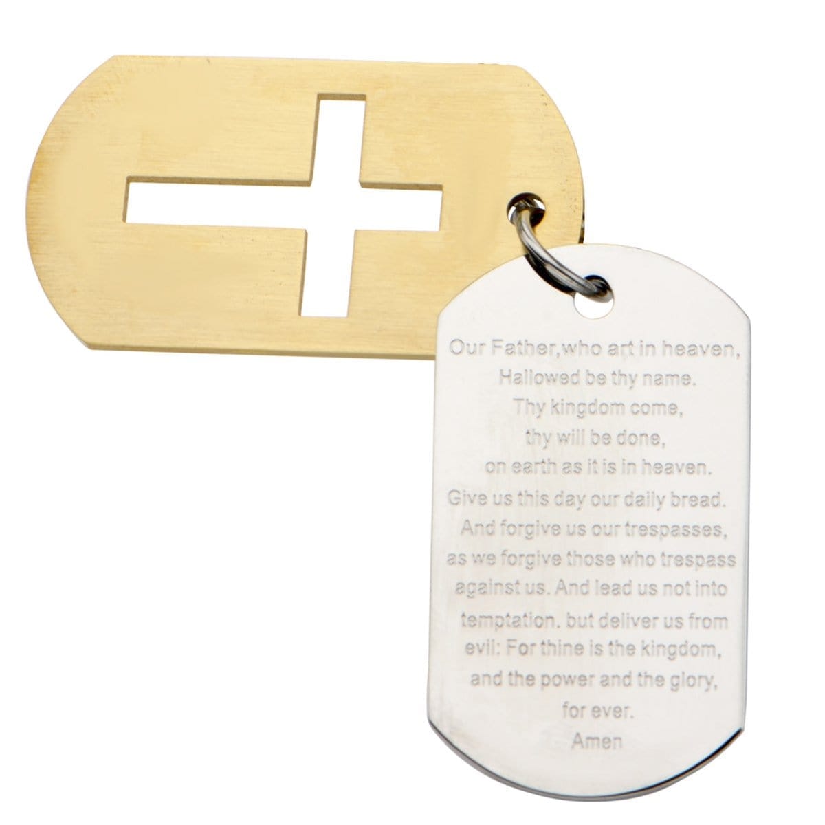 INOX JEWELRY Pendants Golden Tone and Silver Tone Stainless Steel Religious Cross with Prayer Double Plate ID Tag SSP6972
