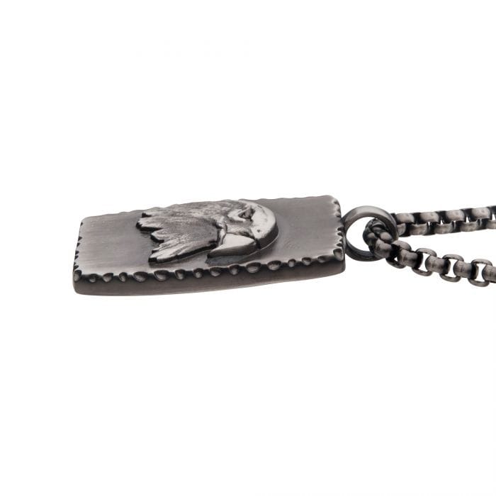 INOX JEWELRY Pendants Gunmetal Stainless Steel Eagle Inlay Dog Tag Pendant with Round Box Chain SSP22685NK
