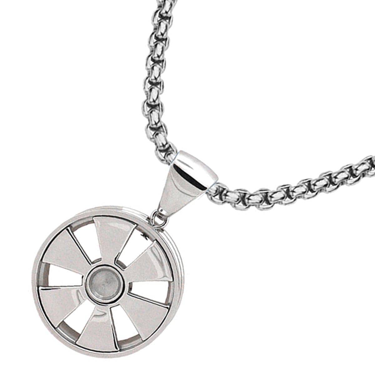 INOX JEWELRY Pendants Silver Tone Stainless Steel Wheel Design Pendant SSP844