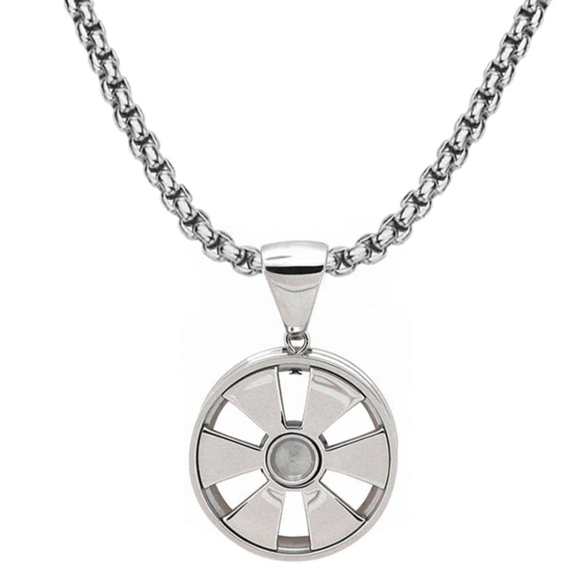 INOX JEWELRY Pendants Silver Tone Stainless Steel Wheel Design Pendant SSP844