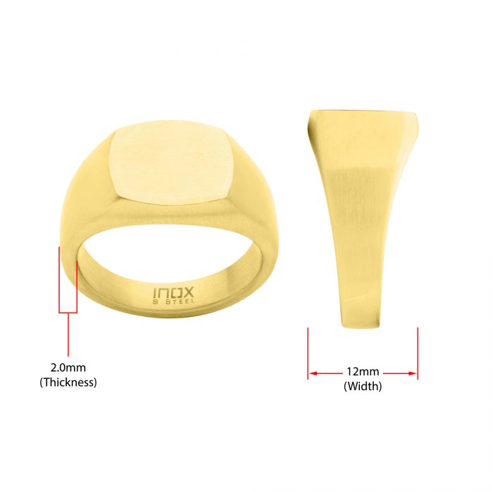 INOX JEWELRY Rings 18K Golden Tone Ion Plated Stainless Steel Signet Pinky Finger Ring