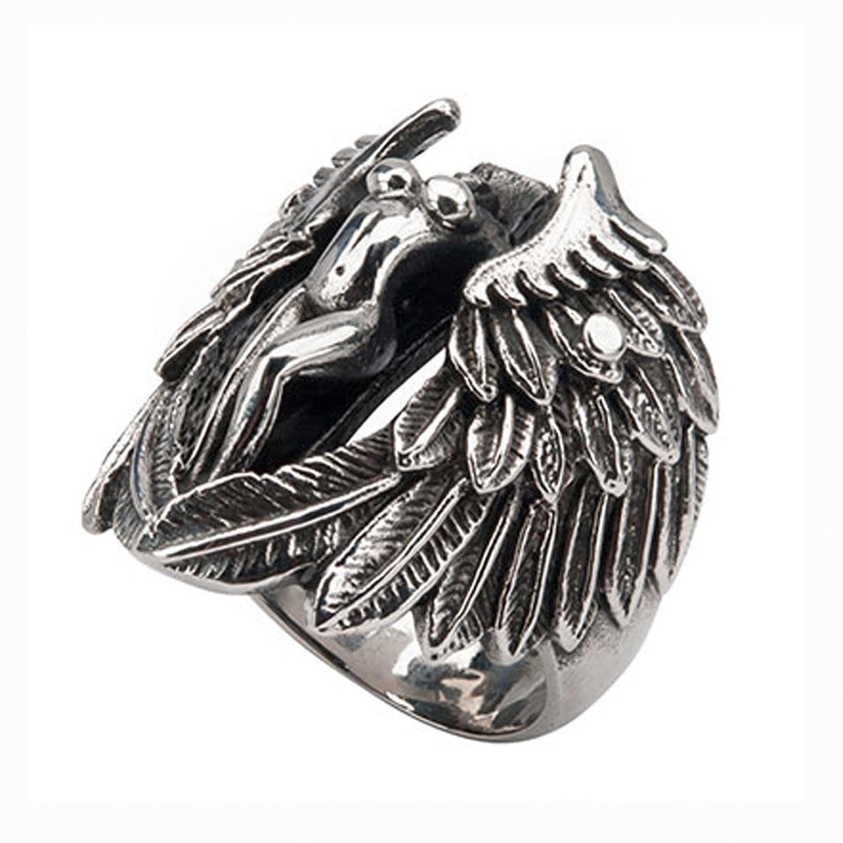INOX JEWELRY Rings Antiqued Silver Tone Stainless Steel Angel with Cut Out Wings Ring