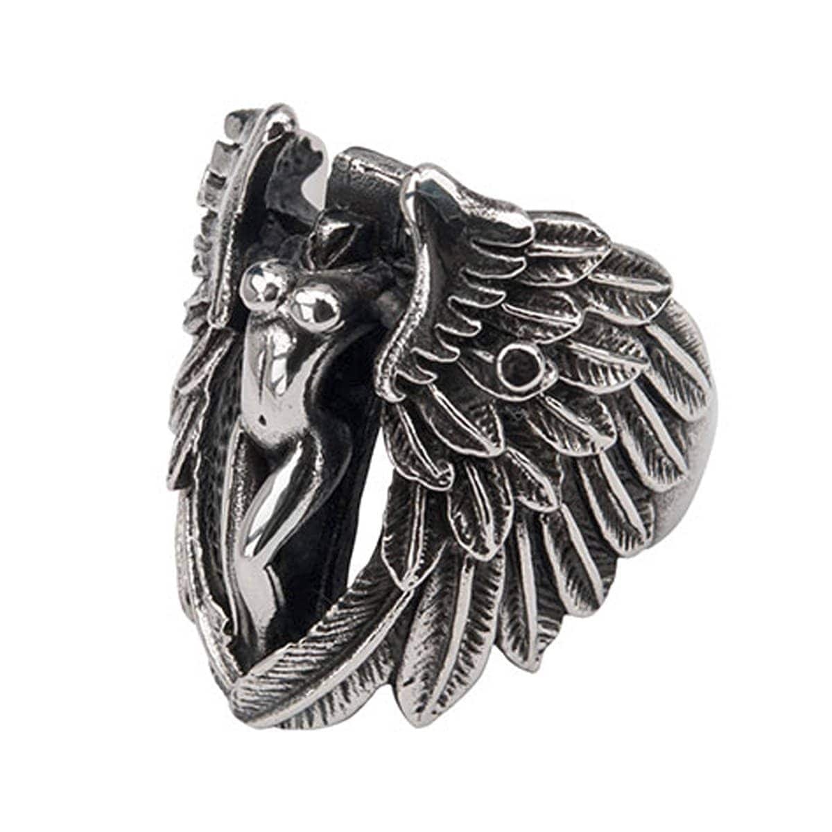 INOX JEWELRY Rings Antiqued Silver Tone Stainless Steel Angel with Cut Out Wings Ring