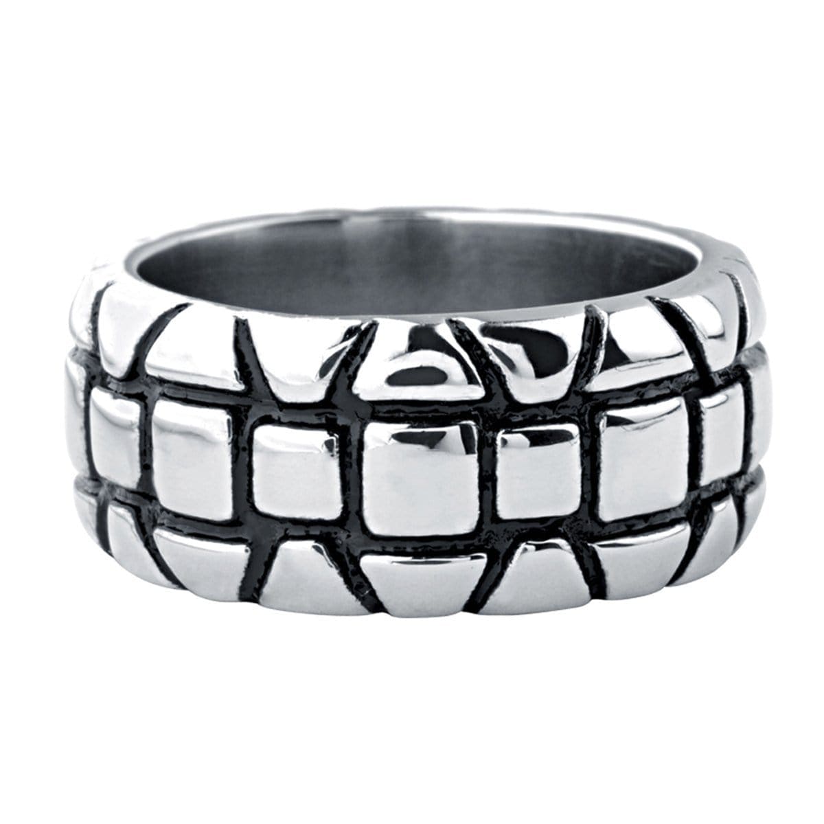 INOX JEWELRY Rings Antiqued Silver Tone Stainless Steel Brick Artifact Ring