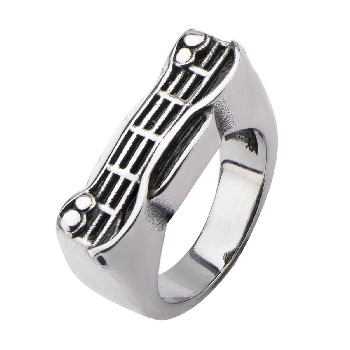 INOX JEWELRY Rings Antiqued Silver Tone Stainless Steel Classic Car Grille Ring