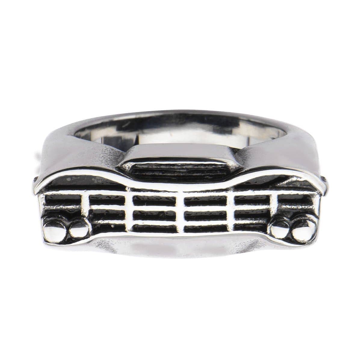 INOX JEWELRY Rings Antiqued Silver Tone Stainless Steel Classic Car Grille Ring