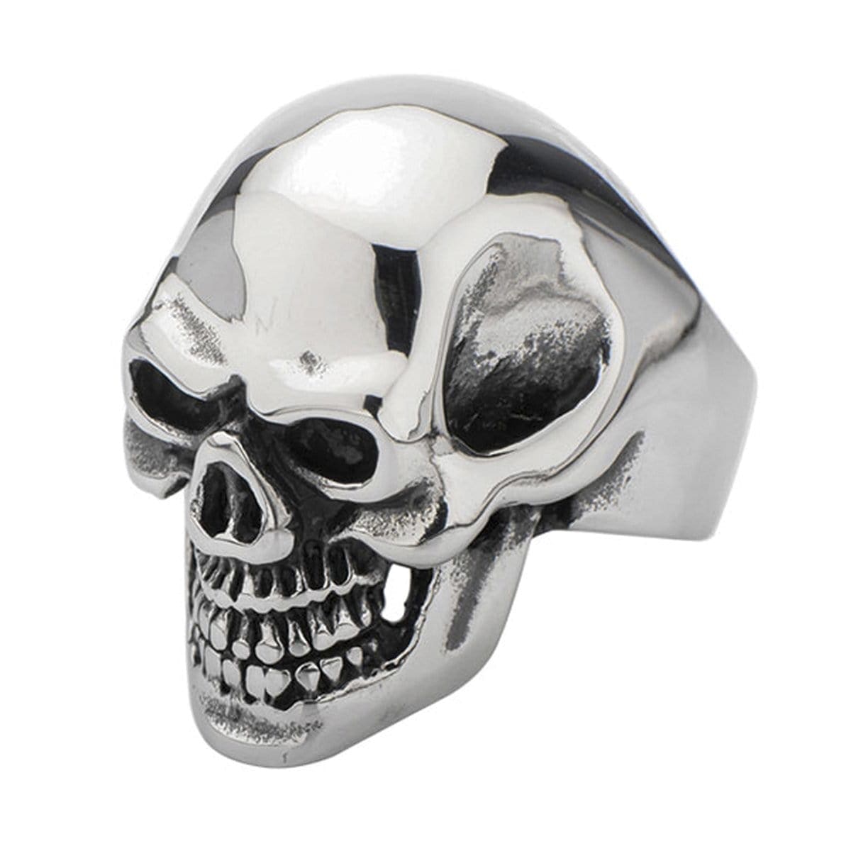 INOX JEWELRY Rings Antiqued Silver Tone Stainless Steel Grinning Skull Ring