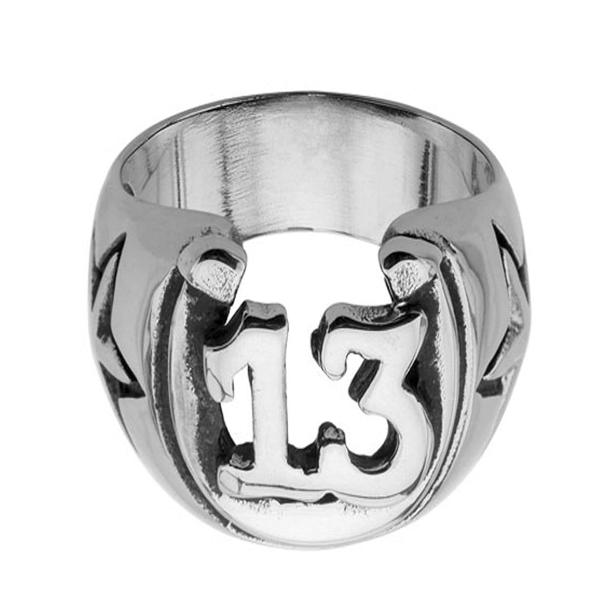 INOX JEWELRY Rings Antiqued Silver Tone Stainless Steel Lucky 13 Horseshoe Ring