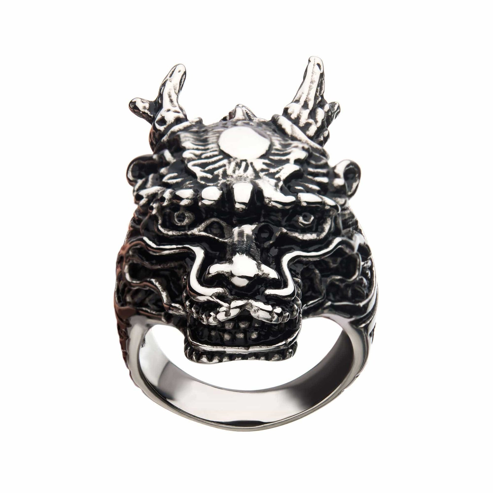 INOX JEWELRY Rings Antiqued Silver Tone Stainless Steel Oxidize Finish Wyvern Dragon Ring