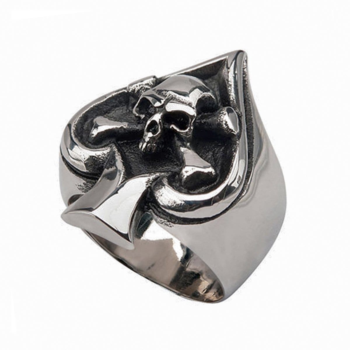 INOX JEWELRY Rings Antiqued Silver Tone Stainless Steel Spade with Skull Ring