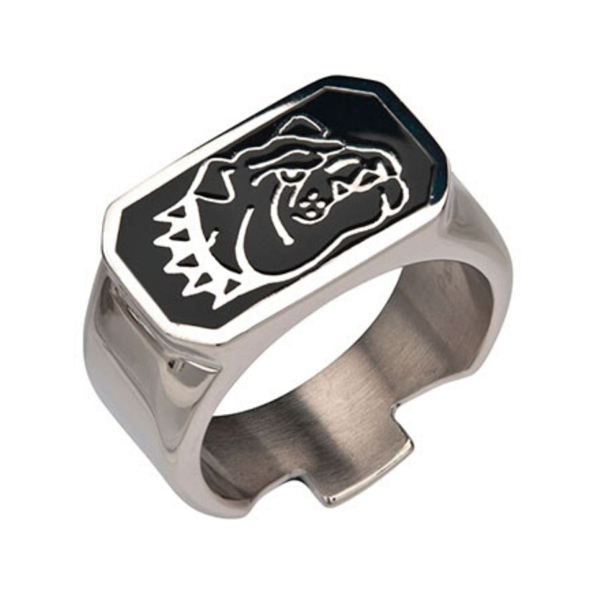 INOX JEWELRY Rings Black and Silver Tone Stainless Steel Bulldog Bottle Opener Ring