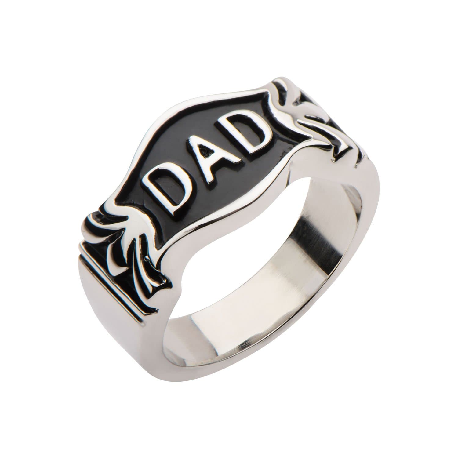 INOX JEWELRY Rings Black and Silver Tone Stainless Steel DAD Emblem Ring
