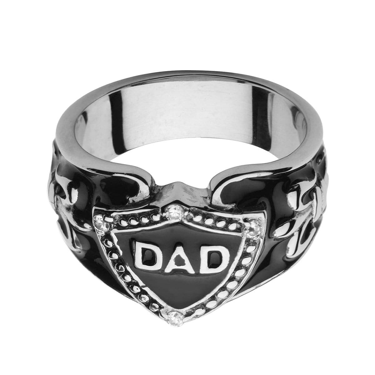 INOX JEWELRY Rings Black and Silver Tone Stainless Steel DAD Ring with Fleur Di Lis Accents