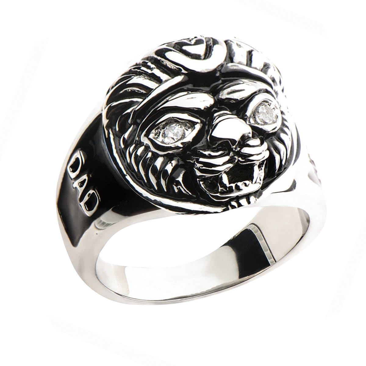 INOX JEWELRY Rings Black and Silver Tone Stainless Steel Lion Head DAD Ring