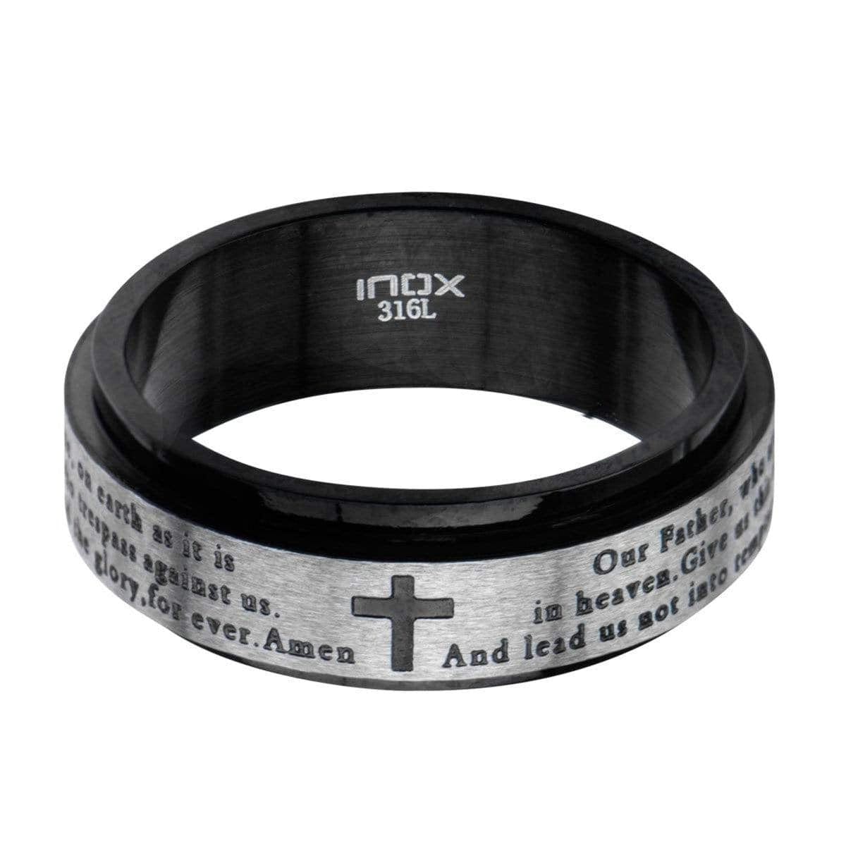 INOX JEWELRY Rings Black and Silver Tone Stainless Steel Prayer Ring