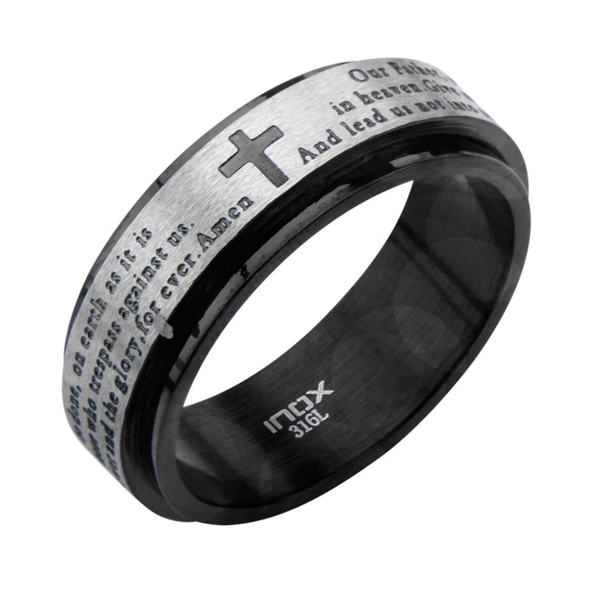INOX JEWELRY Rings Black and Silver Tone Stainless Steel Prayer Ring