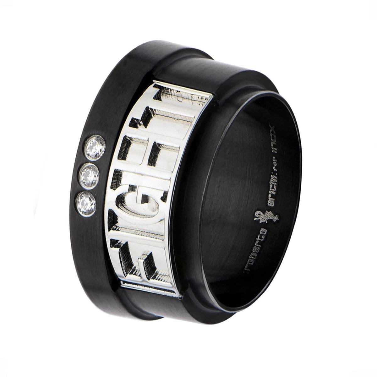 INOX JEWELRY Rings Black and Silver Tone Stainless Steel Roberto Arichi Black CZ FIGHT Ring
