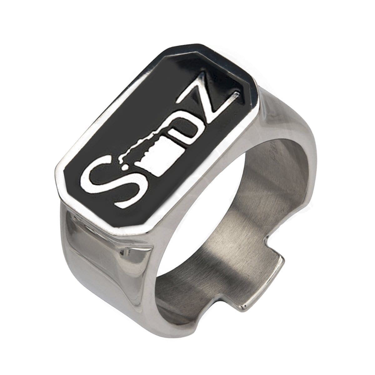 INOX JEWELRY Rings Black and Silver Tone Stainless Steel SDZ Bottle Opener Ring