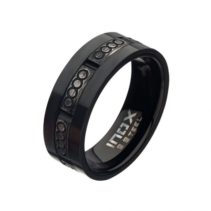 INOX JEWELRY Rings Black Stainless Steel Antique Finish Black Carbon Fiber Band Ring