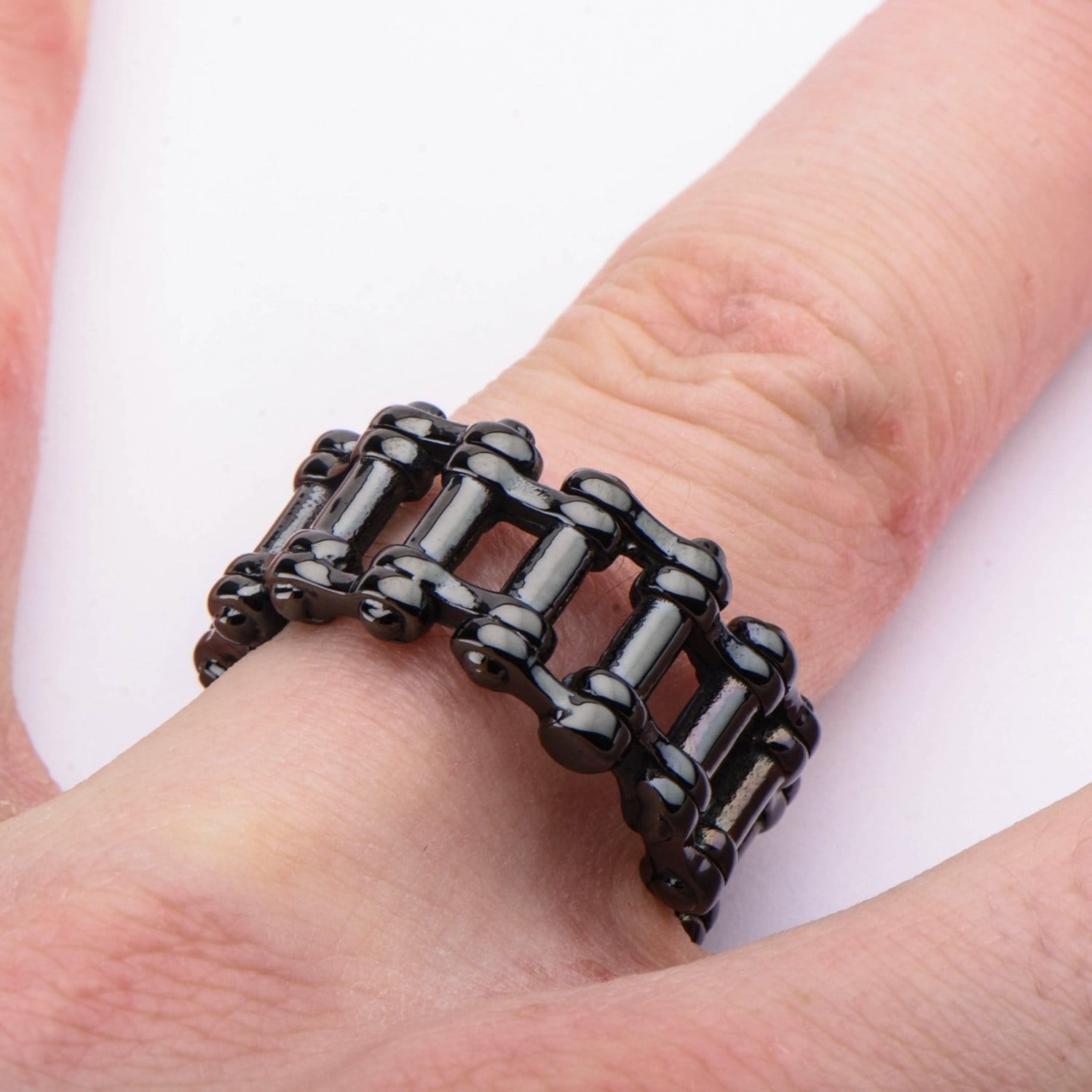 INOX JEWELRY Rings Black Stainless Steel Motorcycle Chain Ring