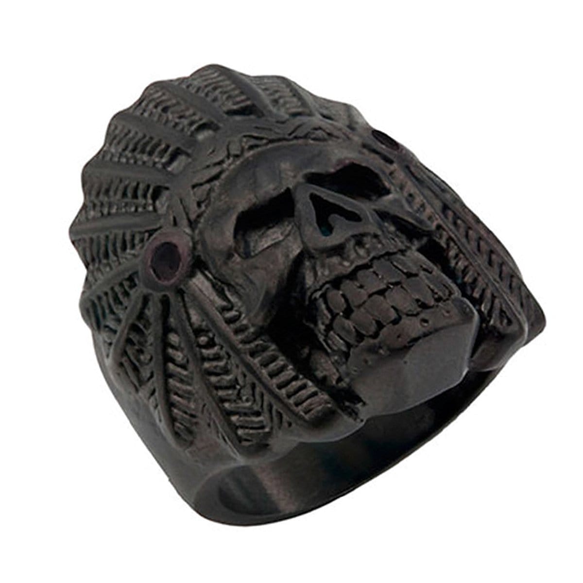 INOX JEWELRY Rings Black Stainless Steel Native American Tribal Chief Skull Ring