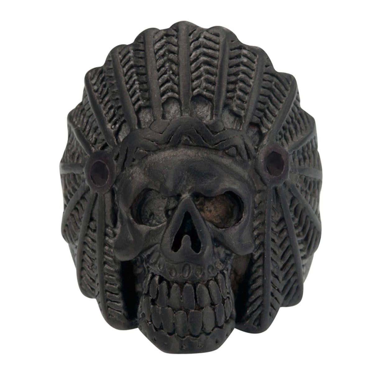 INOX JEWELRY Rings Black Stainless Steel Native American Tribal Chief Skull Ring