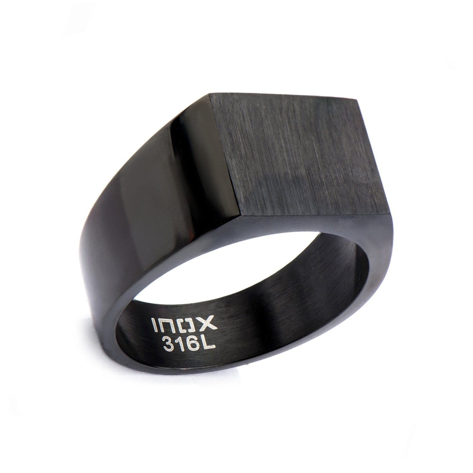 INOX JEWELRY Rings Black Stainless Steel Polished Signet Engravable Ring
