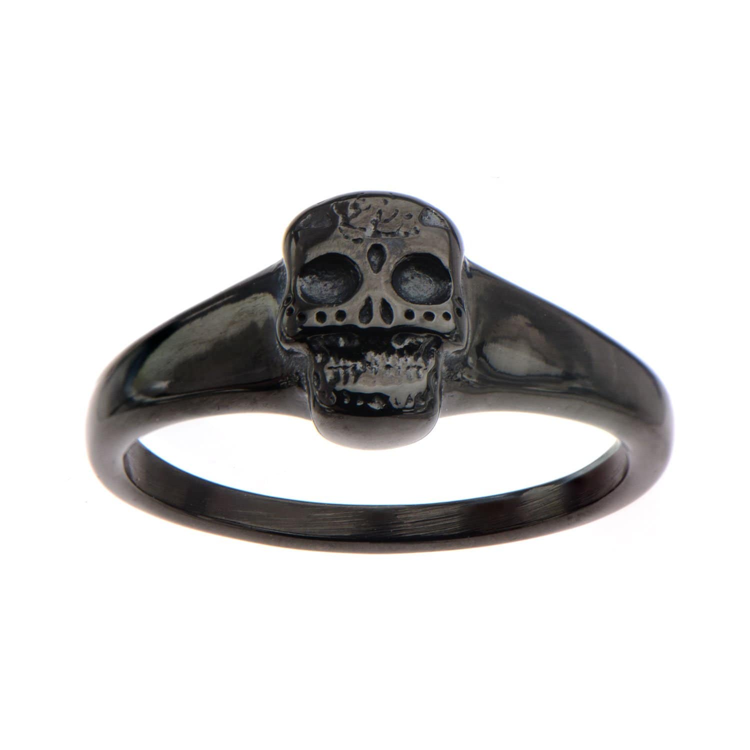 INOX JEWELRY Rings Black Stainless Steel Sugar Skull Ring