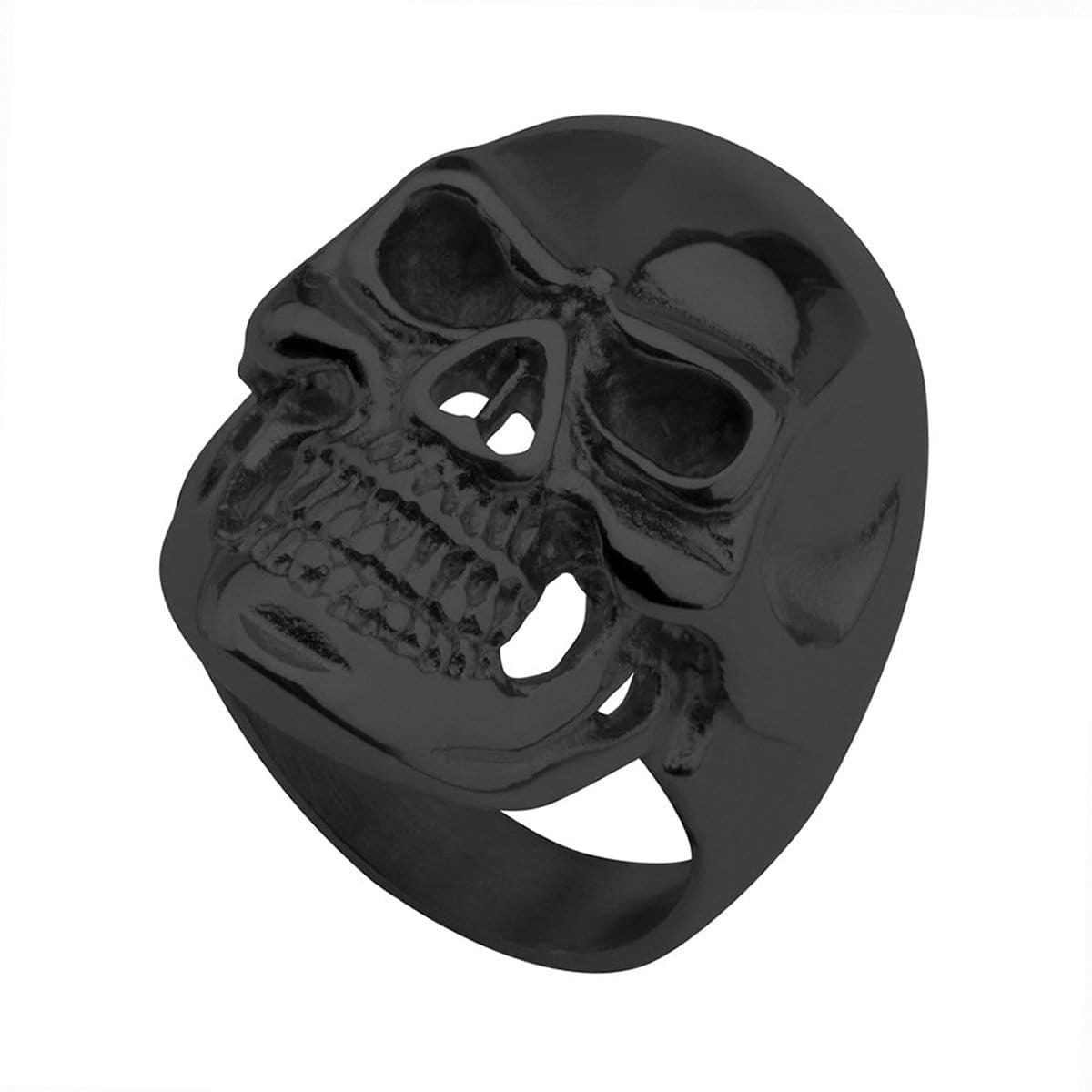 INOX JEWELRY Rings Black Stainless Steel Super Glossy Grinning Skull Ring