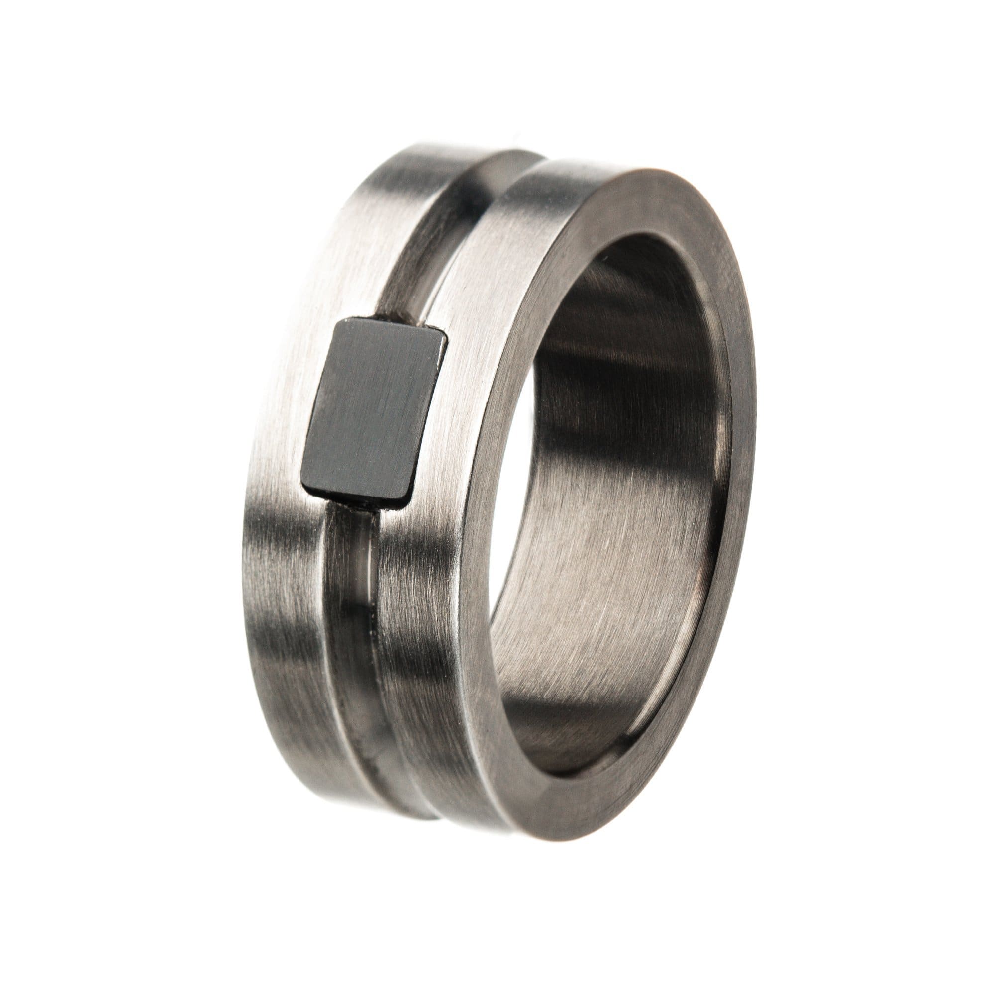 INOX JEWELRY Rings Black Stainless Steel with Antique White Bronze Industrial Design Band Ring