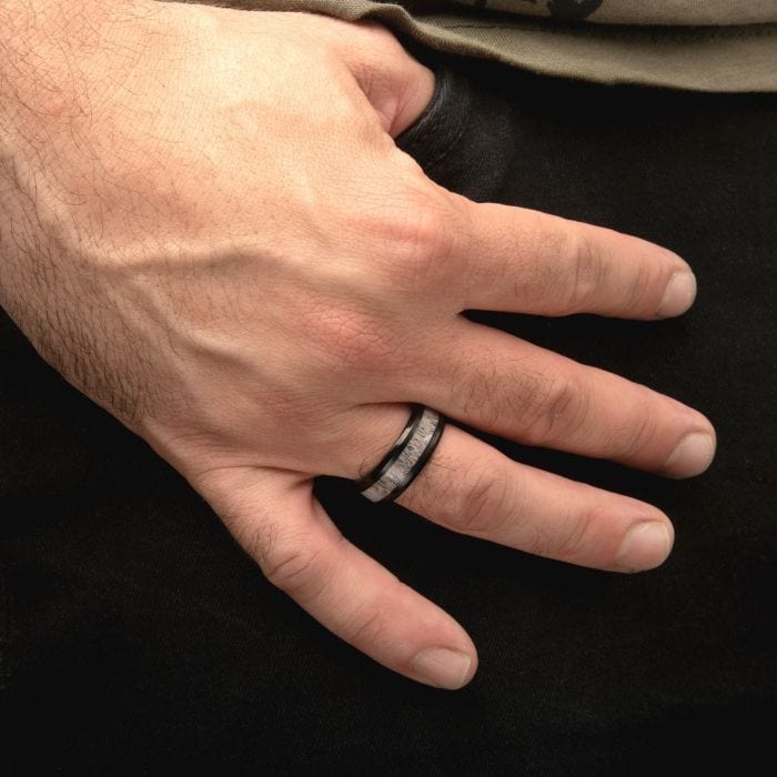 INOX JEWELRY Rings Black Stainless Steel with Deer Antler Inlay Band Ring