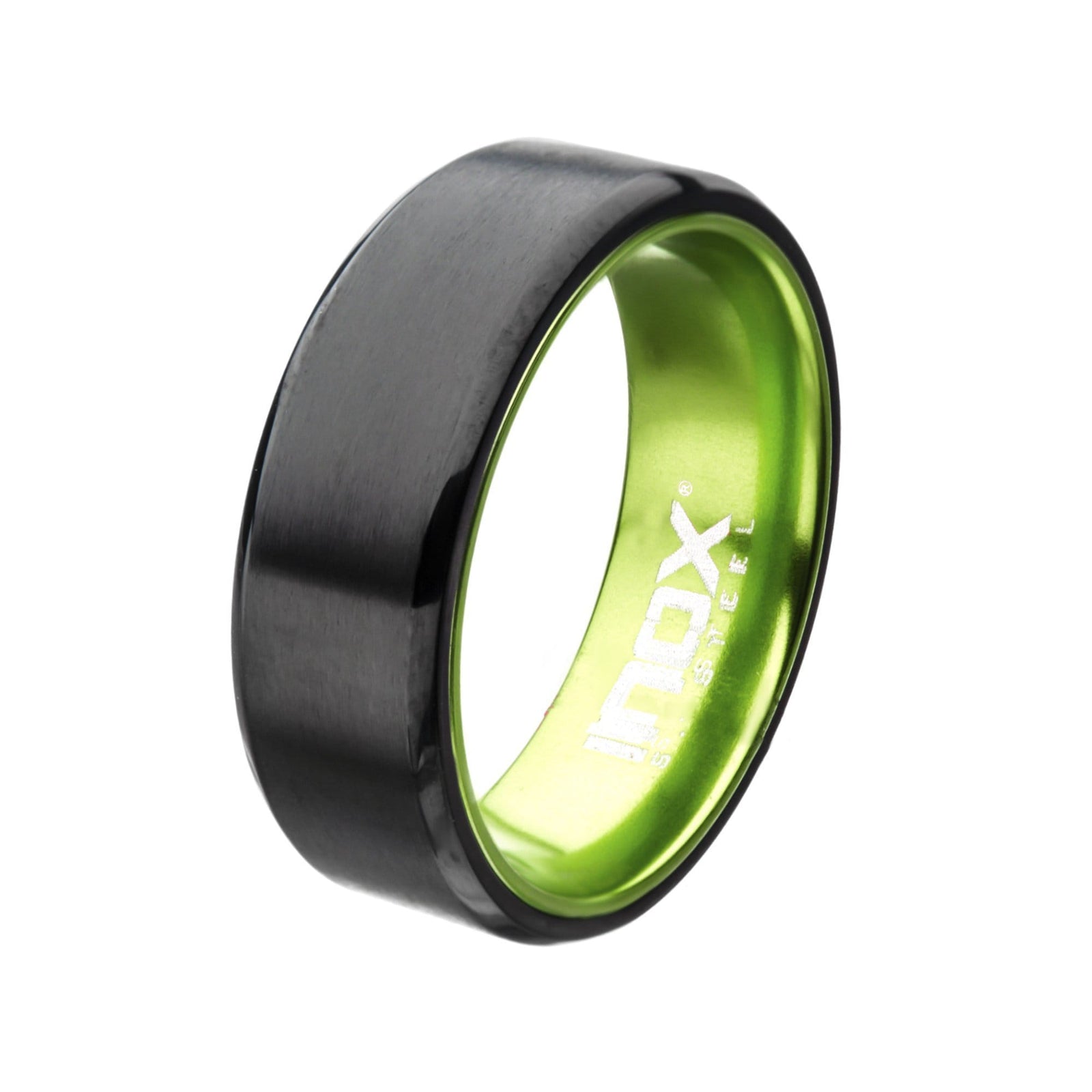INOX JEWELRY Rings Black Stainless Steel with Green Aluminum Detail Band Ring