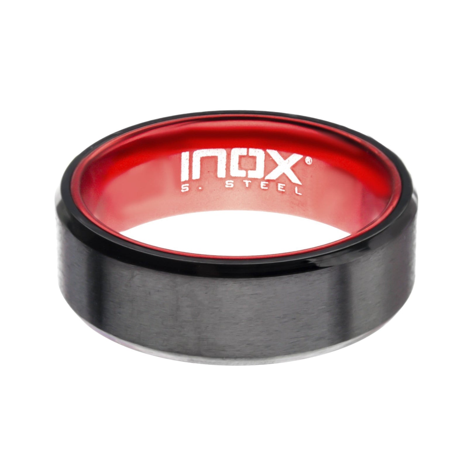INOX JEWELRY Rings Black Stainless Steel with Red Aluminum Detail Band Ring
