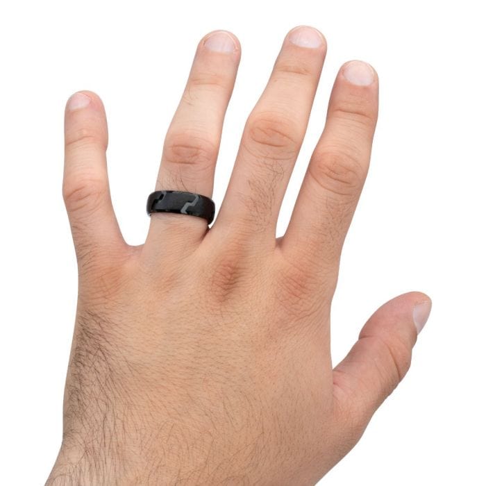INOX JEWELRY Rings Black Titanium Tread Pattern Band Ring