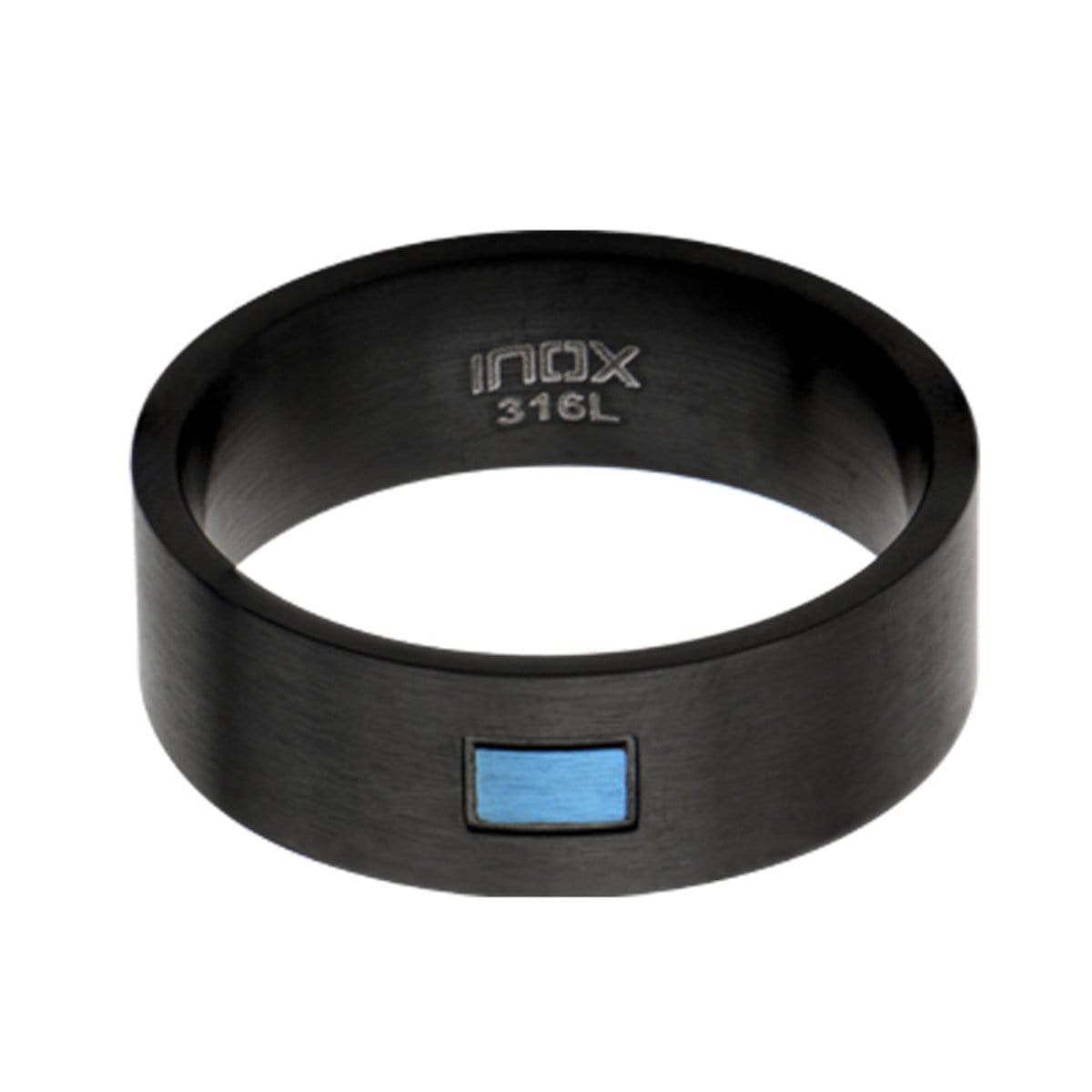 INOX JEWELRY Rings Blue and Black Stainless Steel Rectangle Center Ring
