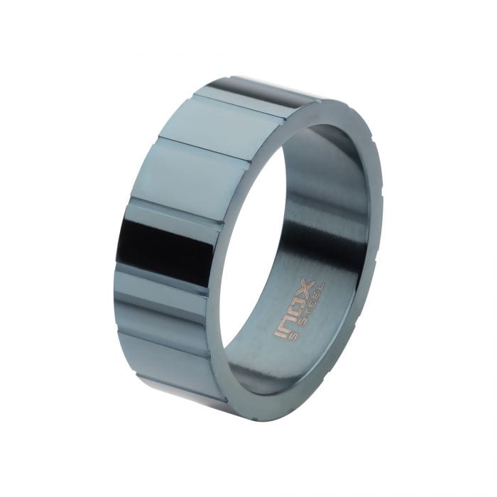 INOX JEWELRY Rings Blue Stainless Steel Ridged Compact Ring