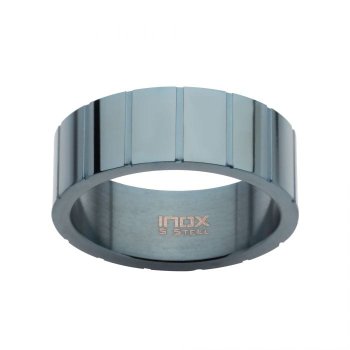 INOX JEWELRY Rings Blue Stainless Steel Ridged Compact Ring