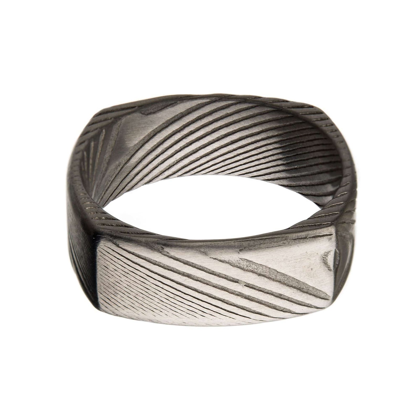 INOX JEWELRY Rings Damascus Steel Silver Tone 8mm Square Ring