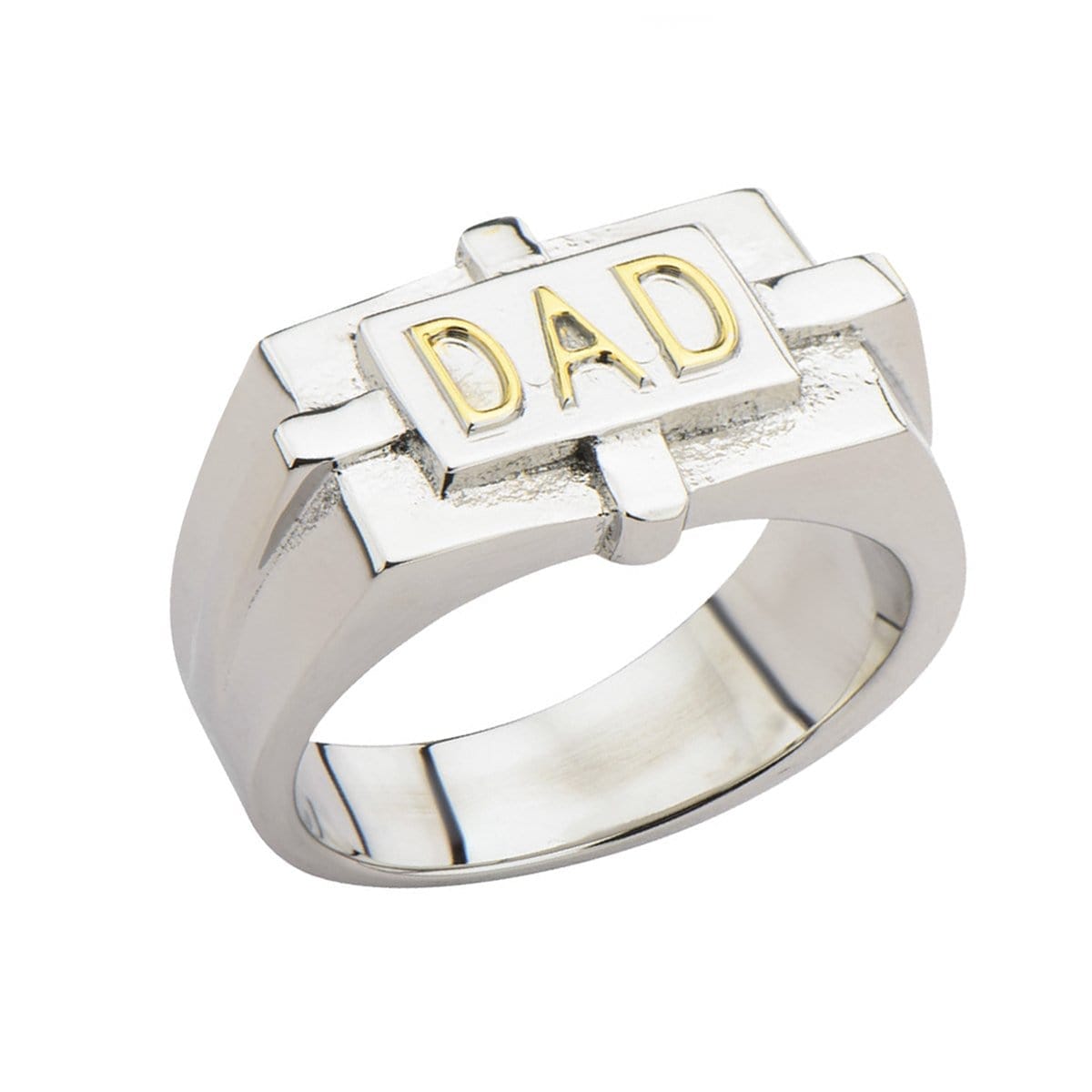 INOX JEWELRY Rings Golden Tone and Silver Tone Stainless Steel DAD Engraved Ring