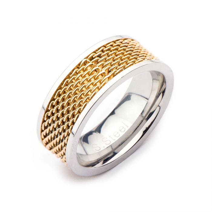 INOX JEWELRY Rings Golden Tone and Silver Tone Stainless Steel Two Tone Mesh Ring