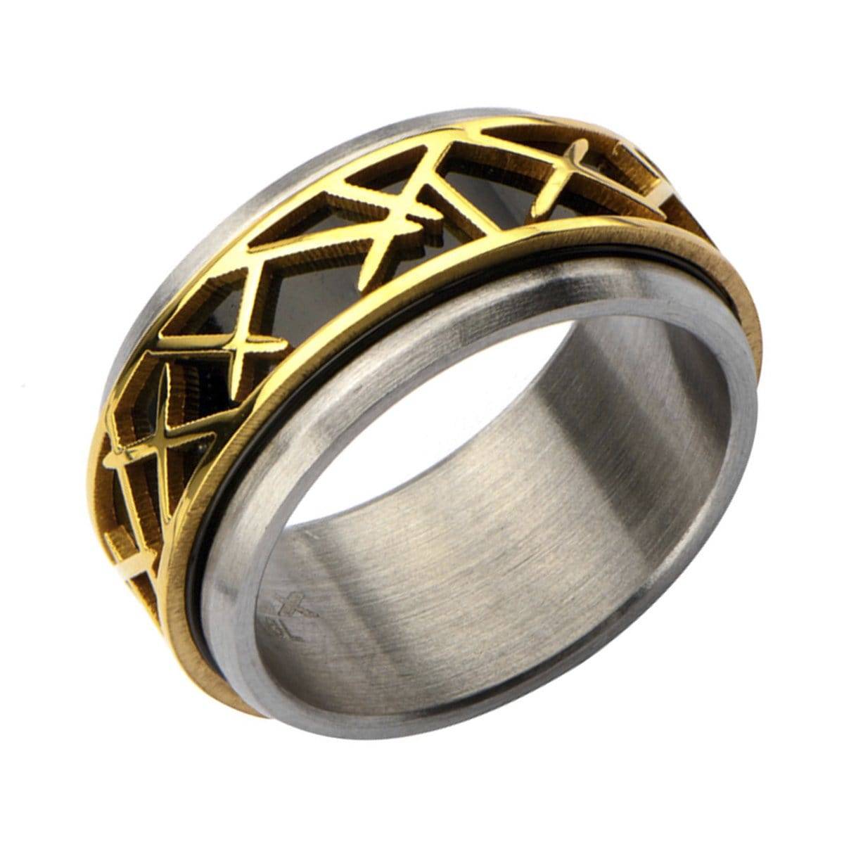INOX JEWELRY Rings Golden Tone, Black and Silver Tone Stainless Steel Crown of Thorns Ring