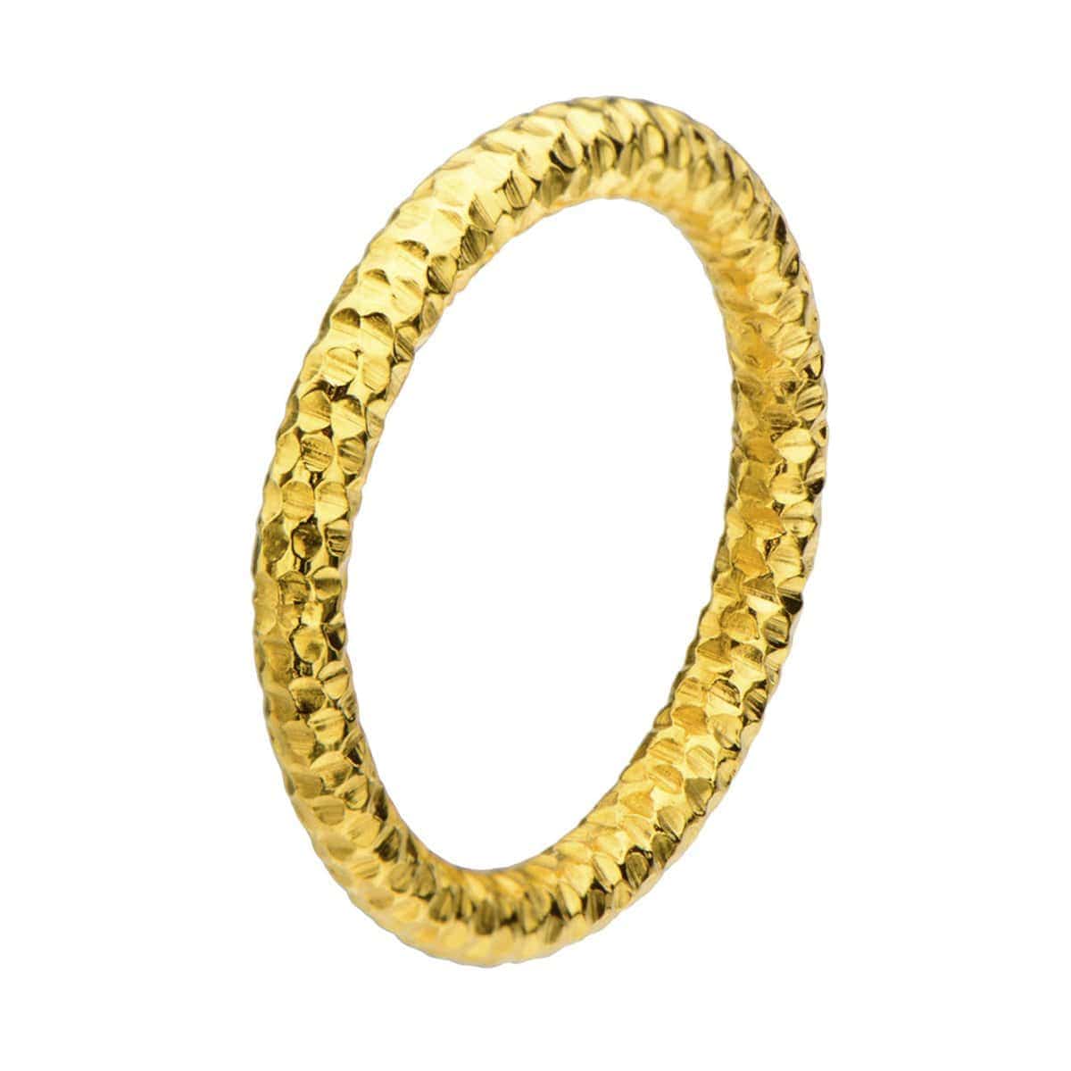 INOX JEWELRY Rings Golden Tone Stainless Steel 2.5mm Hammered Wedding Band