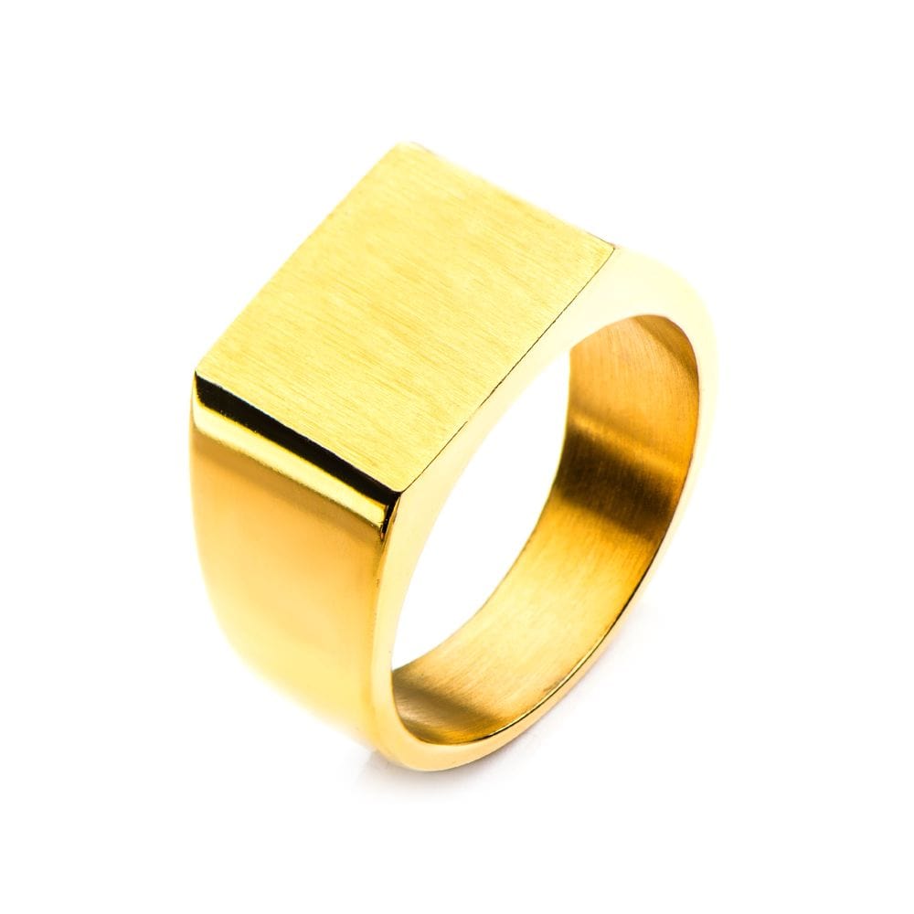 INOX JEWELRY Rings Golden Tone Stainless Steel Polished Signet Engravable Ring