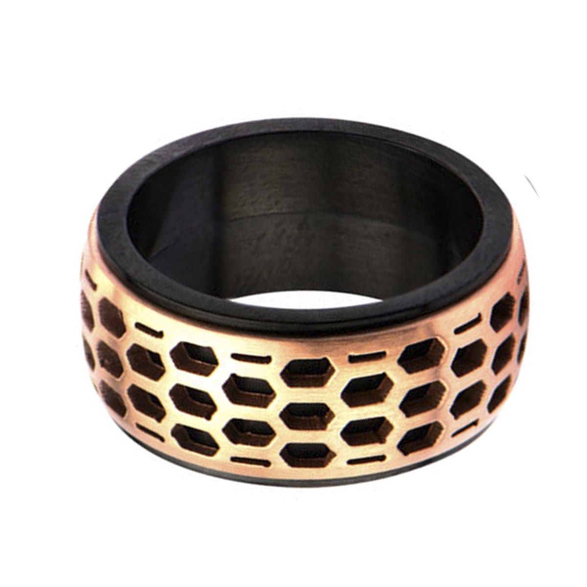 INOX JEWELRY Rings Rose Tone and Black Stainless Steel Car Grille Polished Band Ring