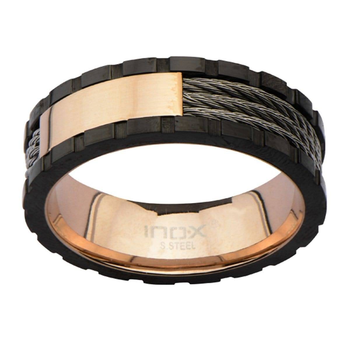 INOX JEWELRY Rings Rose Tone, Black, and Silver Tone Stainless Steel Engraveable Cable Ring