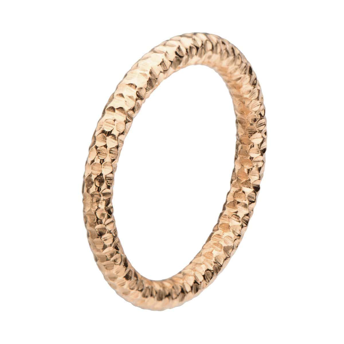 INOX JEWELRY Rings Rose Tone Stainless Steel 2.5mm Hammered Wedding Band