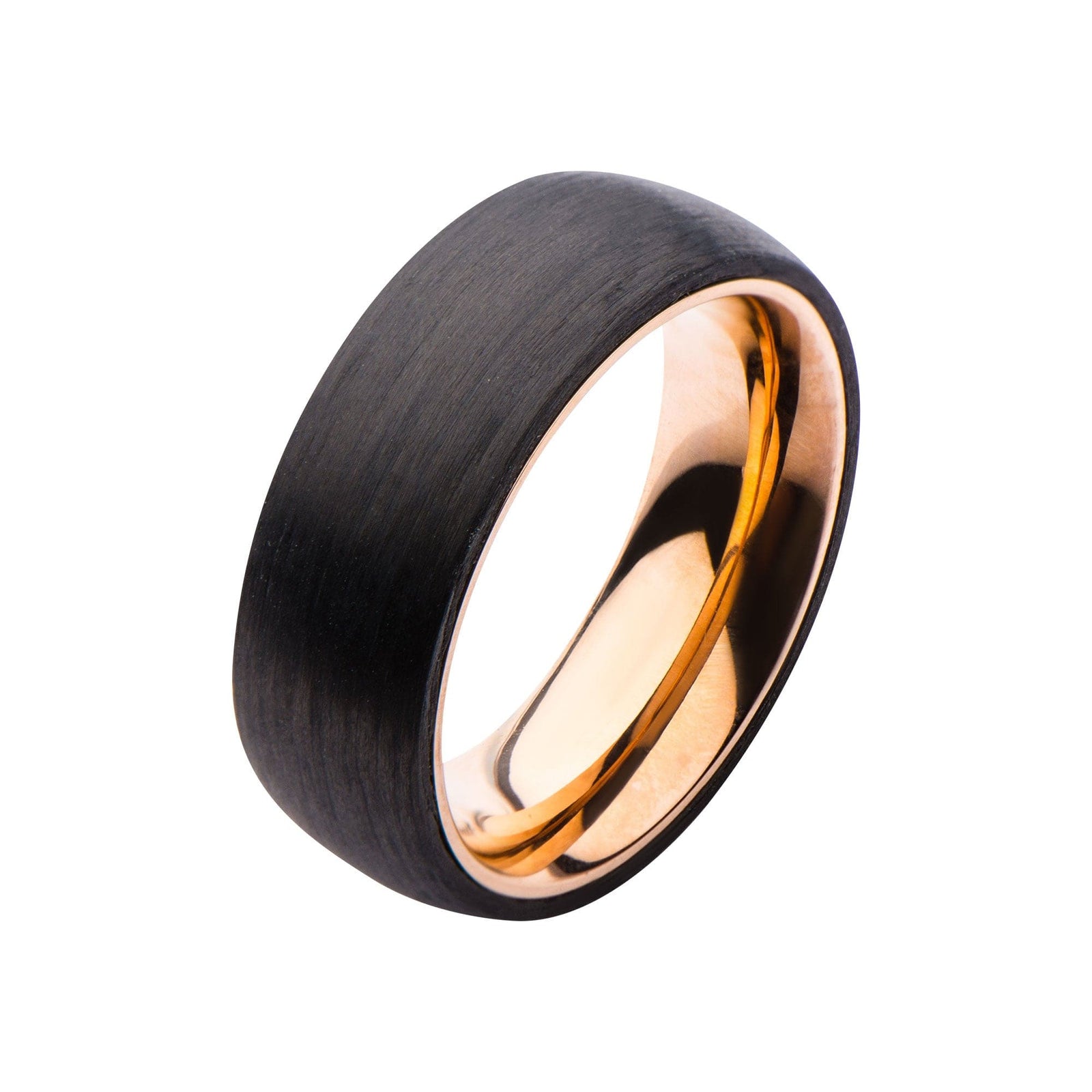 INOX JEWELRY Rings Rose Tone Stainless Steel Solid Carved Black Carbon Graphite Band Ring